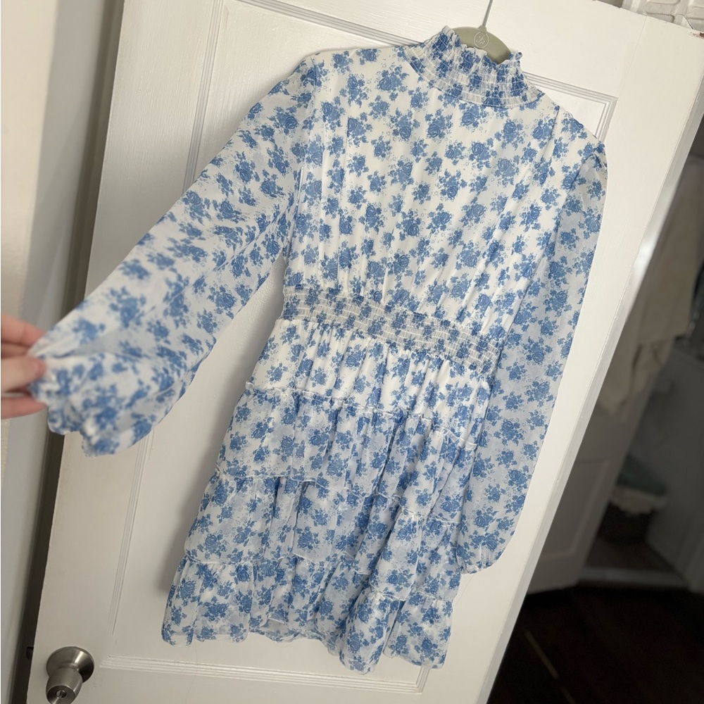 Floral Blue and White  Dress